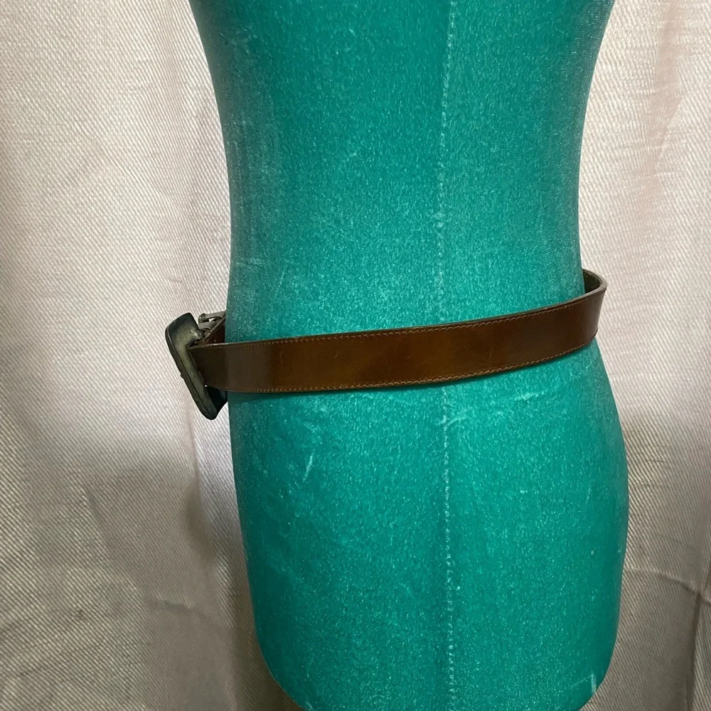 Eddie Bauer: vintage leather belt with oversized buckle 6-8